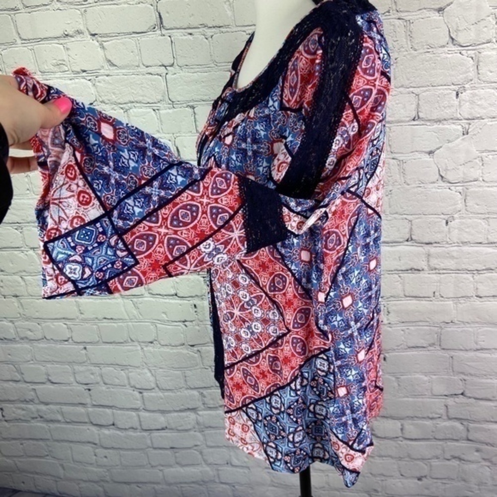 Jessica Simpson‎ Blouse Top Bandana Alaya Sheer Lace Boho Peasant Top Size L - Picture 13 of 16